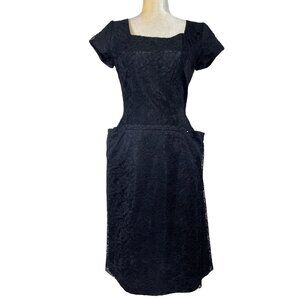 RSPOCKETS!!! 50s Vintage Ferman O'Grady Black Lace Cap Sleeve Party Dress Sz Med